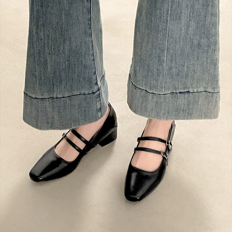 Square Toe Low Heel Women Silv – Leather Classic Strap recenzja i cena