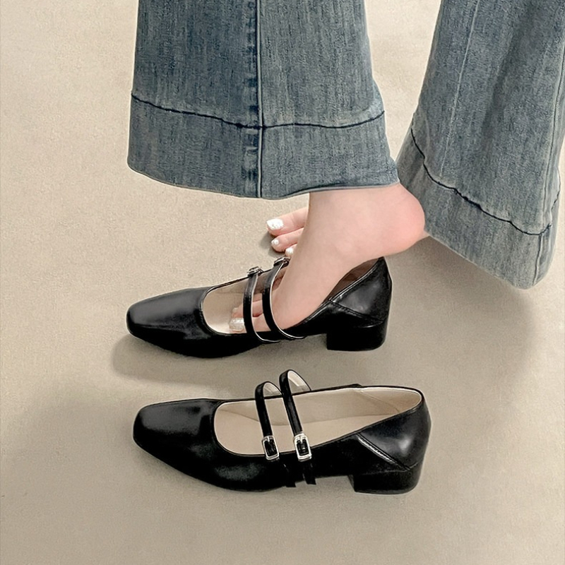 Square Toe Low Heel Women Silv – Leather Classic Strap recenzja i cena